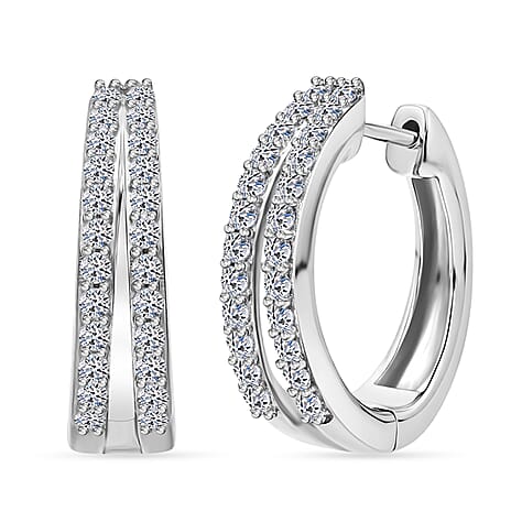 Luxuriant - SI-GH Lab Grown Diamond Hoop Earring in Rhodium Overlay Sterling Silver 0.50 Ct