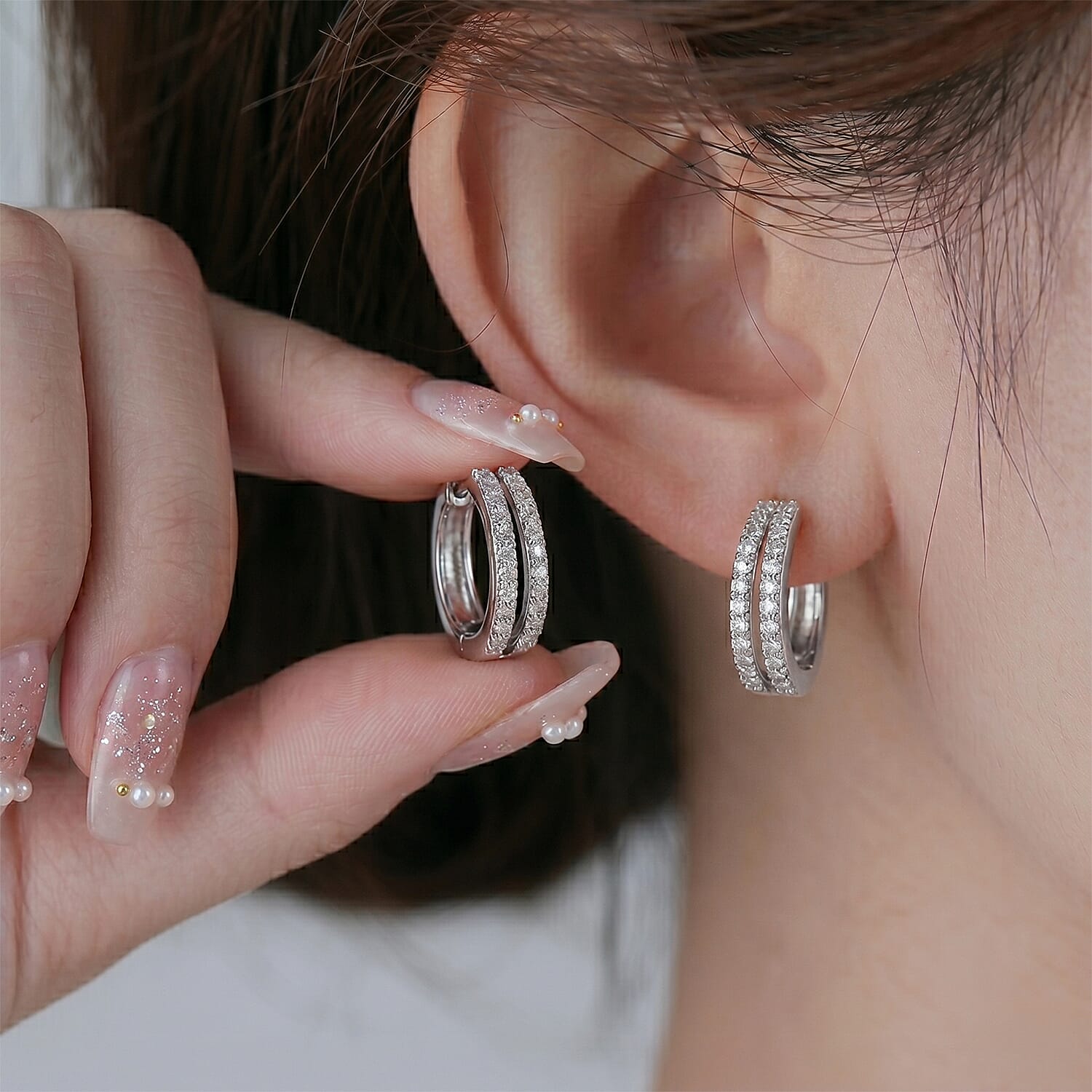 Luxuriant - SI-GH Lab Grown Diamond Hoop Earring in Rhodium Overlay Sterling Silver 0.50 Ct