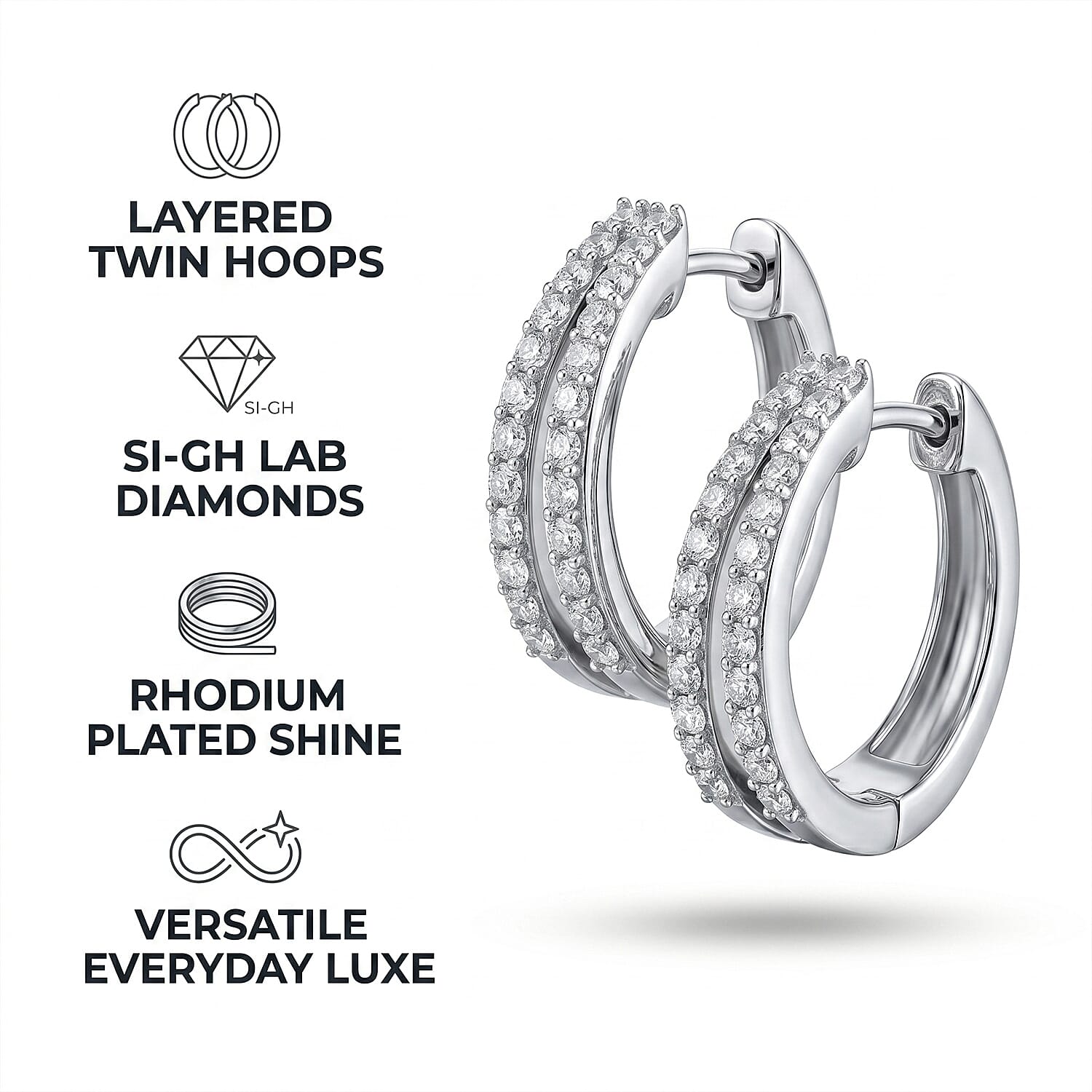 Luxuriant - SI-GH Lab Grown Diamond Hoop Earring in Rhodium Overlay Sterling Silver 0.50 Ct