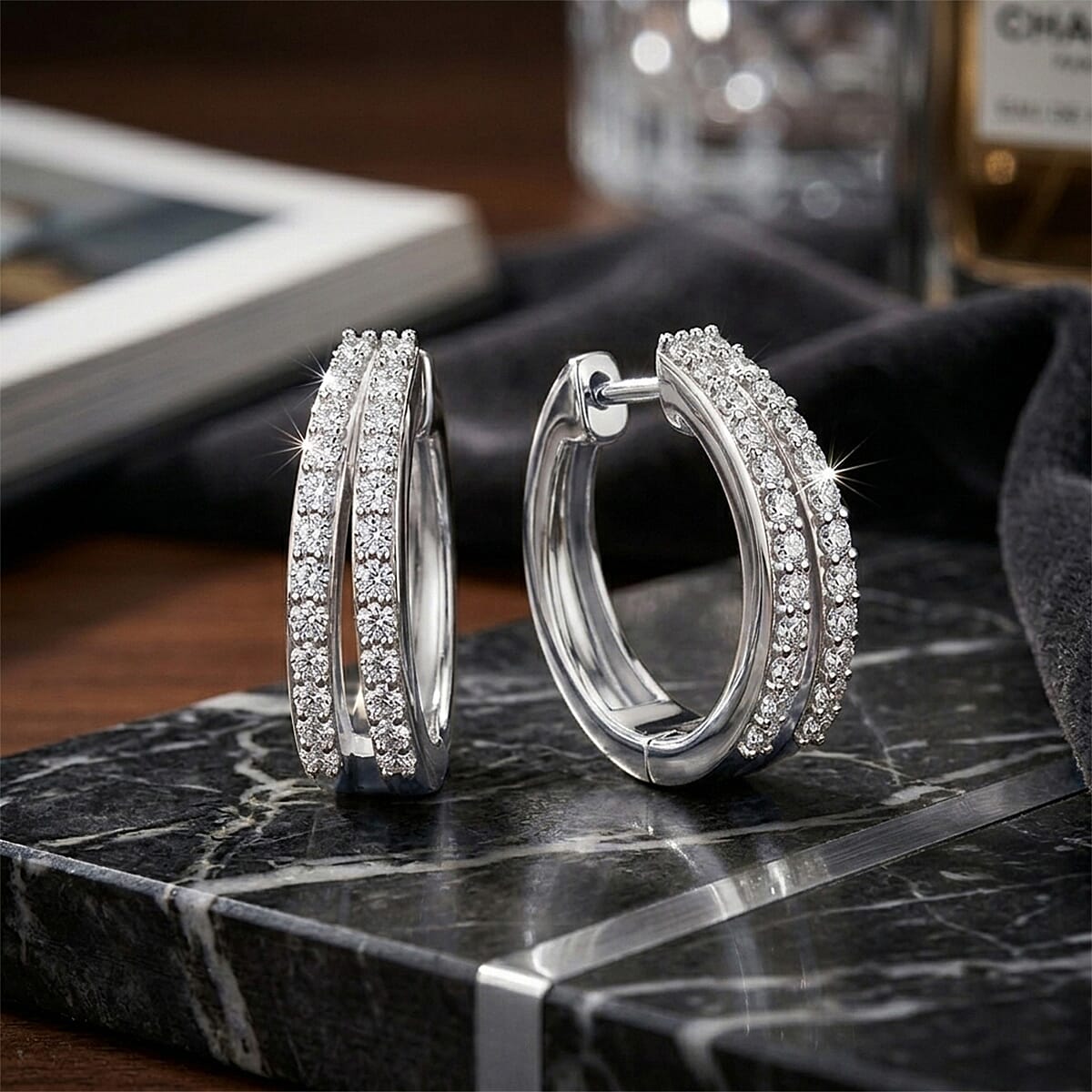 Luxuriant - SI-GH Lab Grown Diamond Hoop Earring in Rhodium Overlay Sterling Silver 0.50 Ct