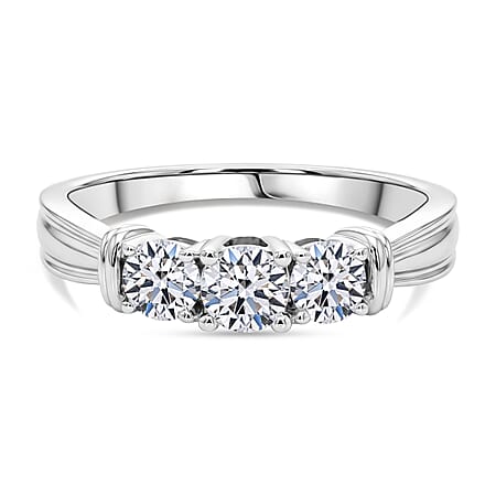 LUXURIANT 1 Ct. Lab Grown Diamond 3-Stone Ring in Rhodium Overlay Sterling Silver (SI-GH ) LUXURIANT 1 Ct. Lab Grown Diamond 3-Stone Ring in Rhodium Overlay Sterling Silver (SI-GH )