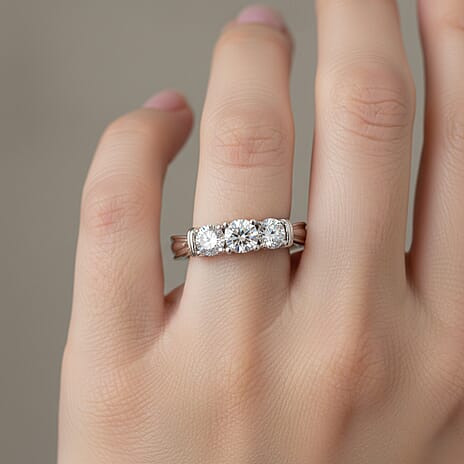 Luxuriant Lab Grown Diamond SI-GH Trilogy Ring in Rhodium Overlay Sterling Silver 1.00 Ct.