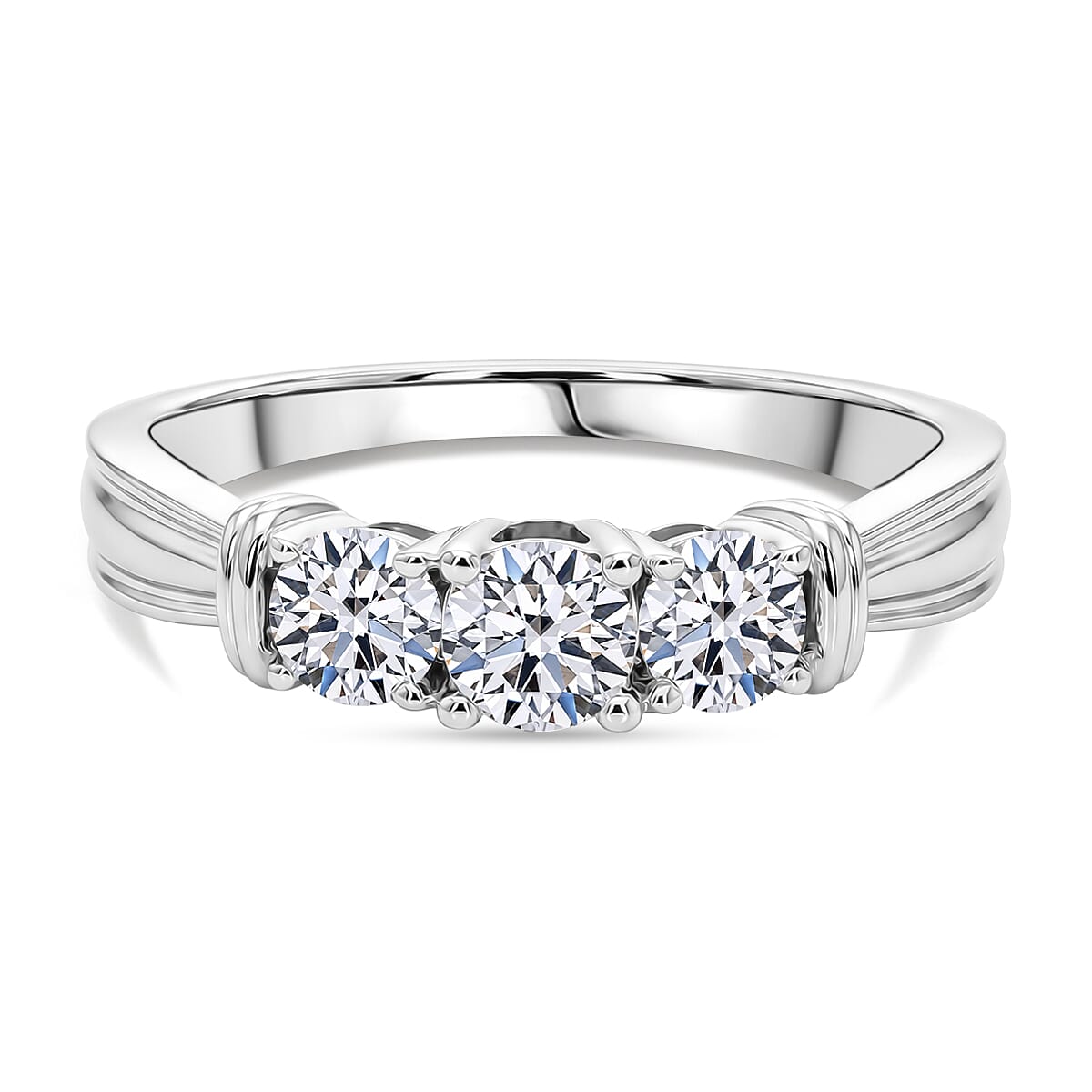LUXURIANT 1 Ct. Lab Grown Diamond 3-Stone Ring in Rhodium Overlay Sterling Silver (SI-GH )