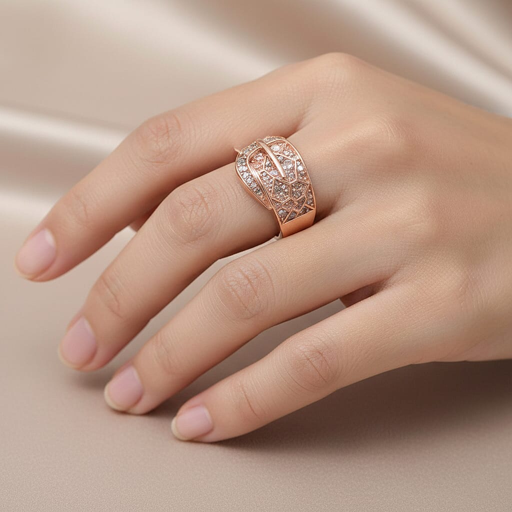 D'Joy Natural Pink Diamond Ring in 18K Vermeil Rose Gold Plated Sterling Silver