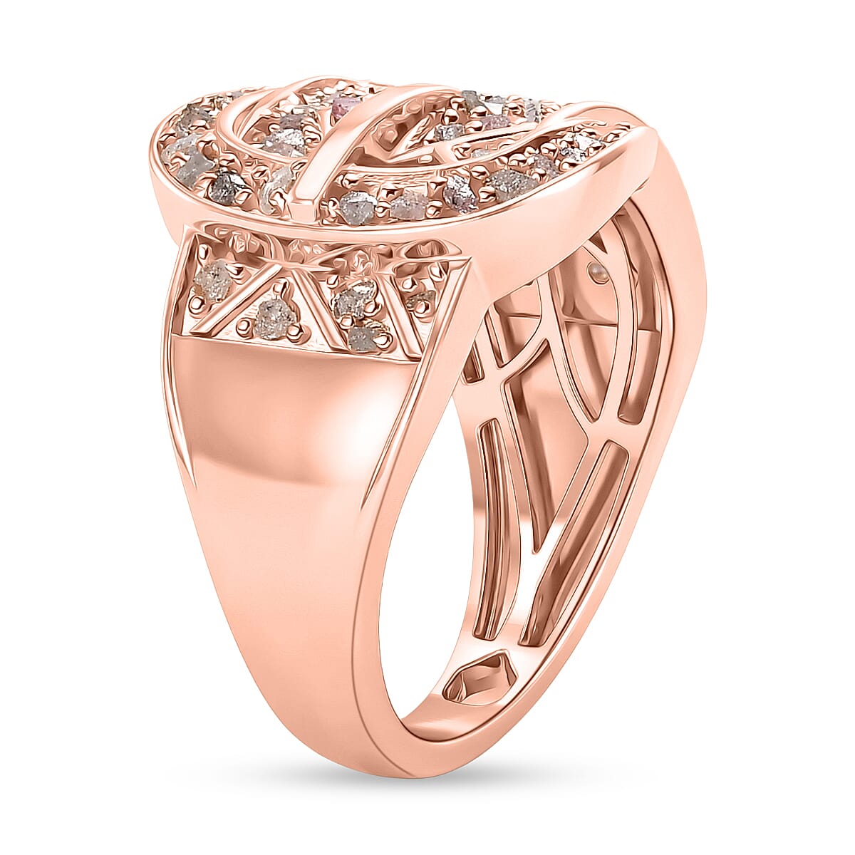 D'Joy Natural Pink Diamond Ring in 18K Vermeil Rose Gold Plated Sterling Silver