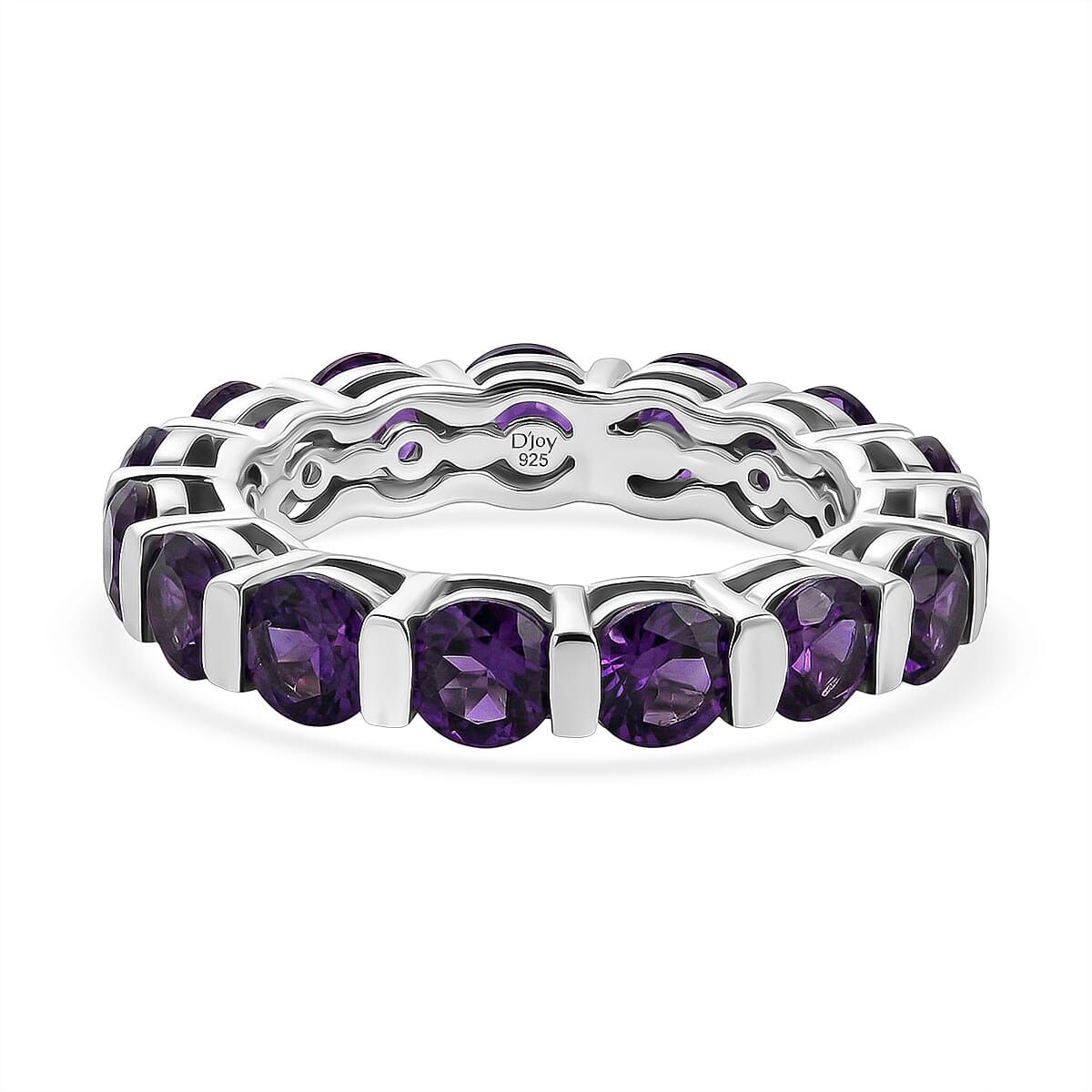 D'Joy AAA African Amethyst Band Ring in Platinum Overlay Sterling Silver 4.34 Ct.