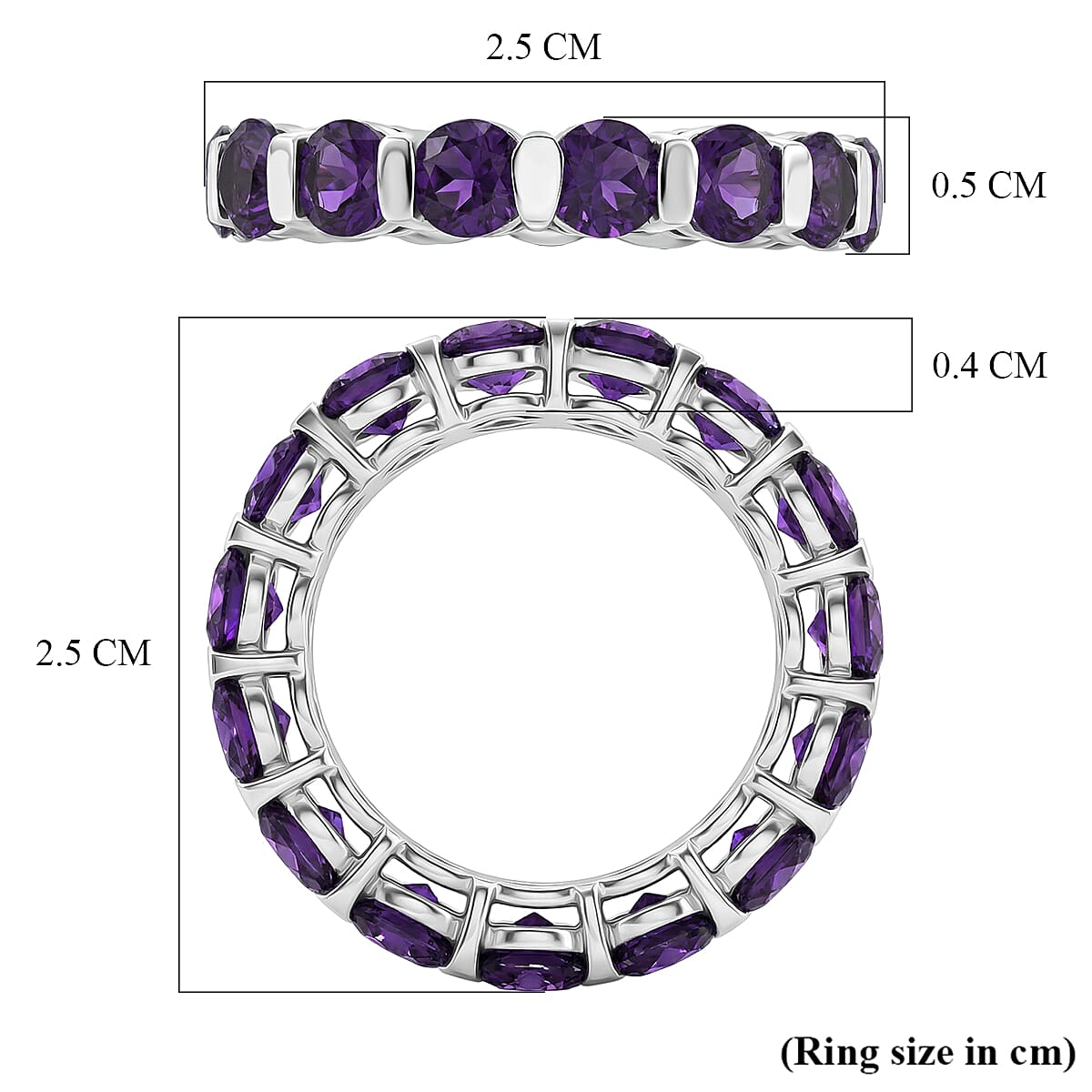 D'Joy AAA African Amethyst Band Ring in Platinum Overlay Sterling Silver 4.34 Ct.