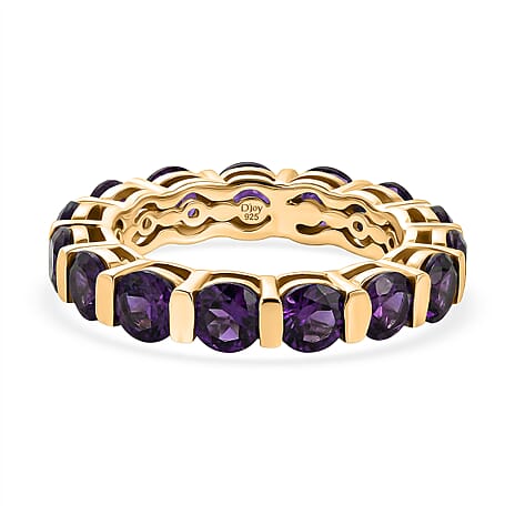 D'Joy AAA African Amethyst Band Ring in Yellow Gold Plated Sterling Silver 3.86 Ct.