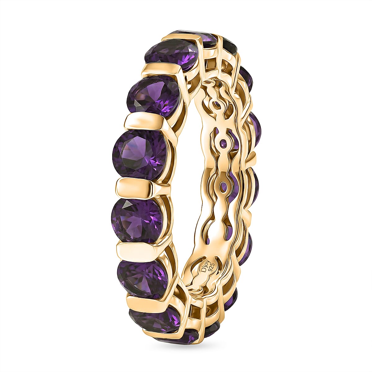 D'Joy AAA African Amethyst Band Ring in Yellow Gold Plated Sterling Silver 3.86 Ct.