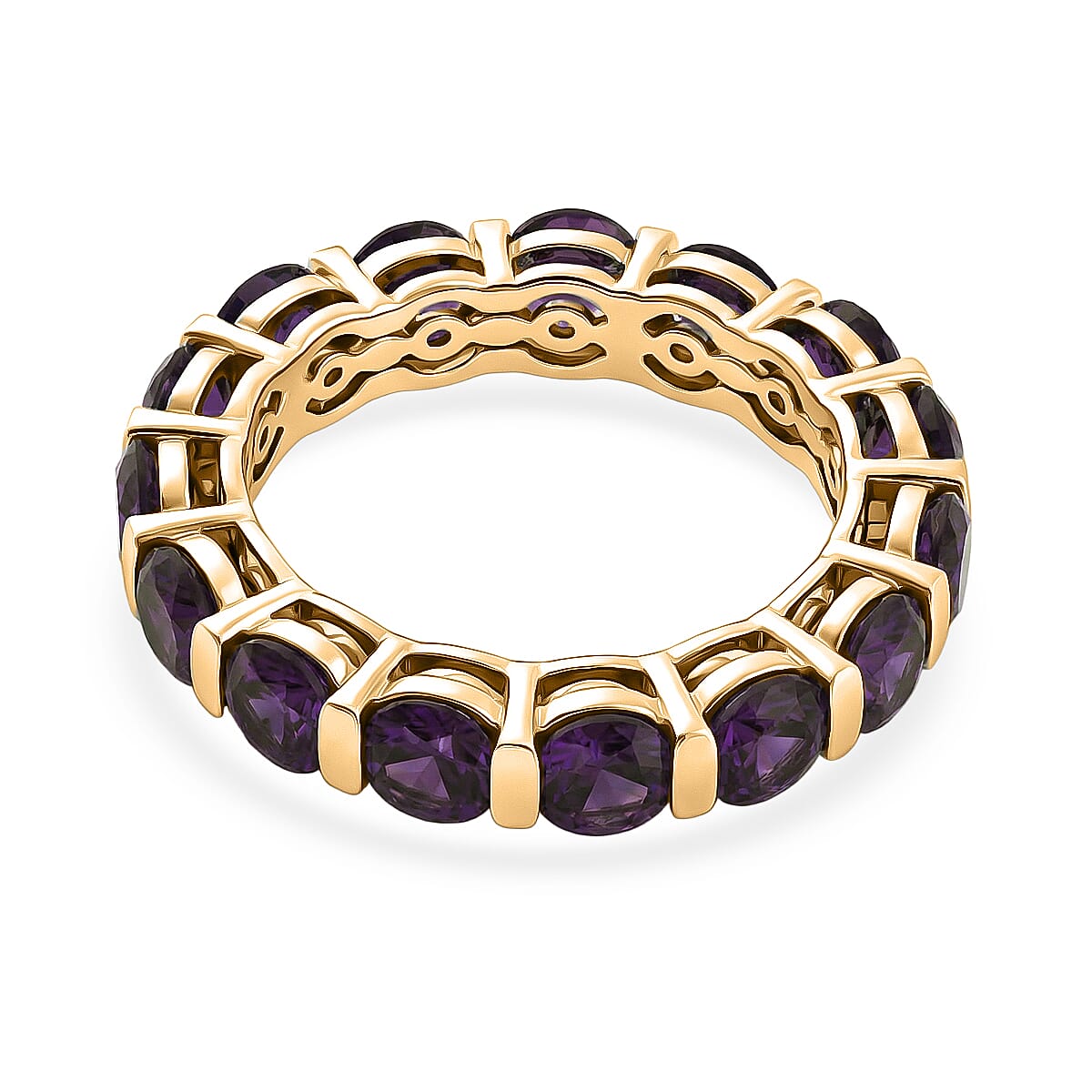 D'Joy AAA African Amethyst Band Ring in Yellow Gold Plated Sterling Silver 3.86 Ct.