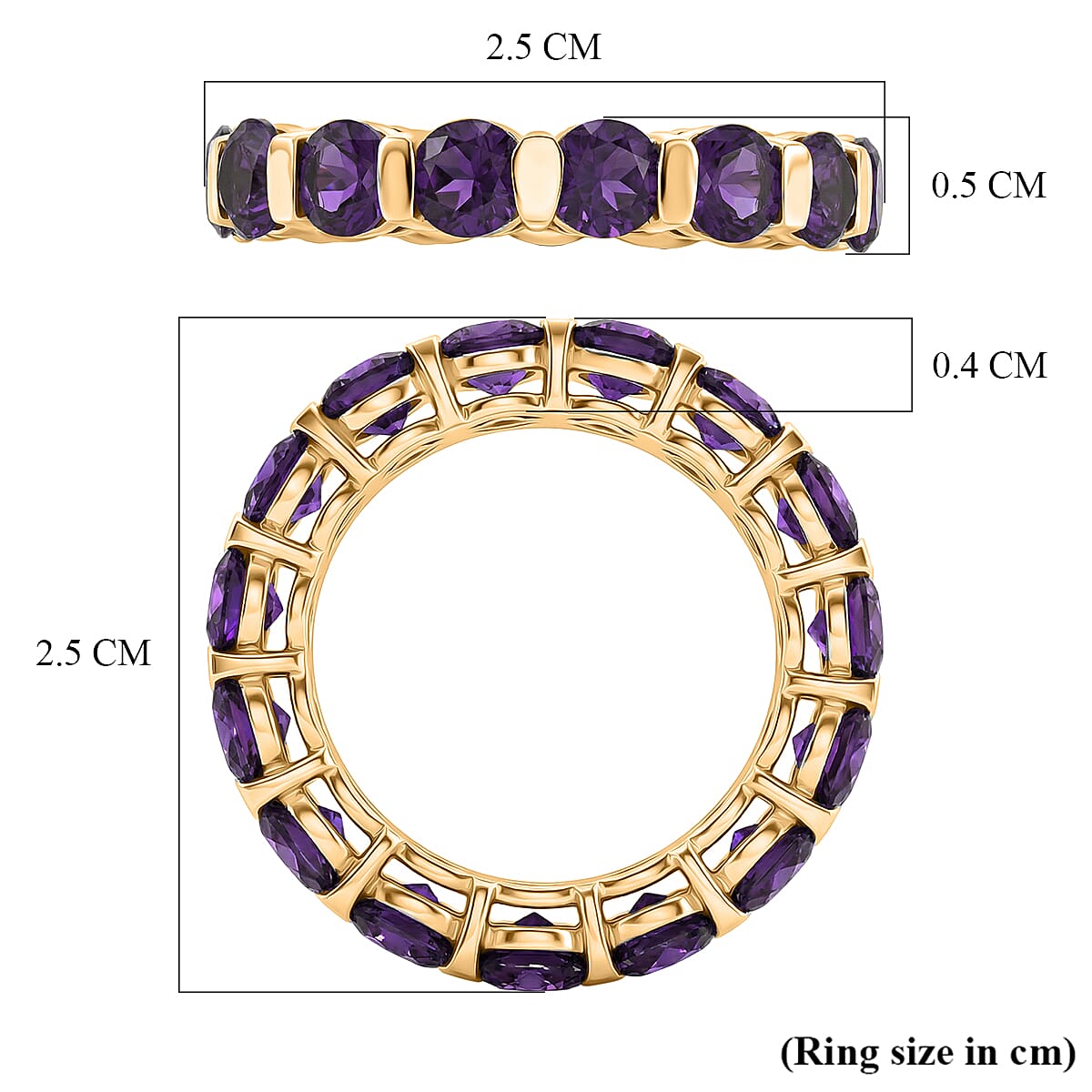 D'Joy AAA African Amethyst Band Ring in Yellow Gold Plated Sterling Silver 3.86 Ct.