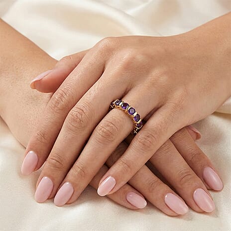 D'Joy AAA African Amethyst Band Ring in Yellow Gold Plated Sterling Silver 3.86 Ct.