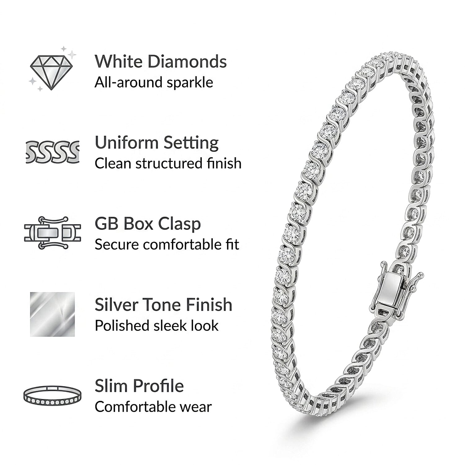EverTrue - White Diamond Tennis Bracelet (Size - 7.5) with GB Lock Box