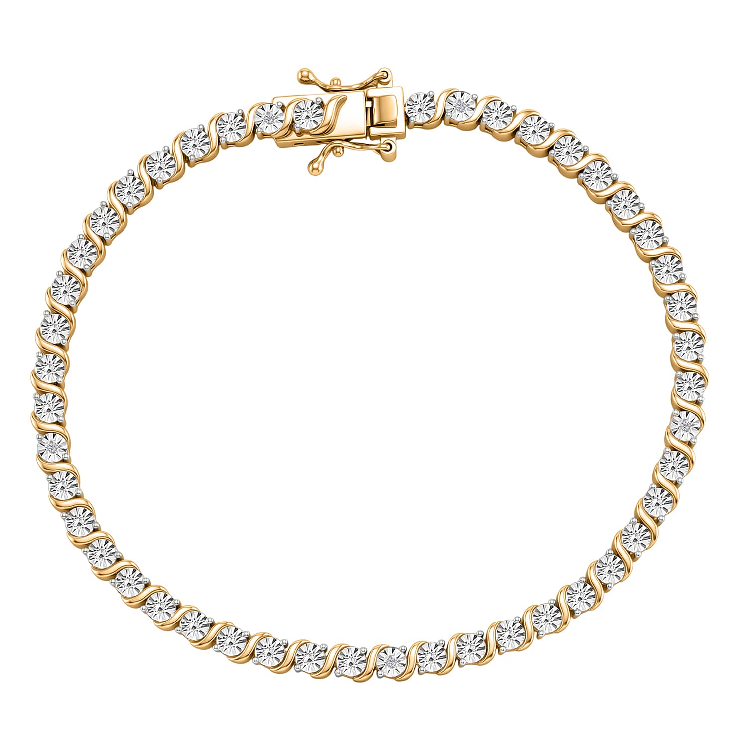 EverTrue - White Diamond Tennis Bracelet (Size - 7.5) with GB Lock Box in Yellow Gold Tone