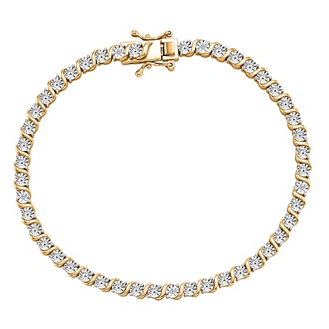 EverTrue - White Diamond Tennis Bracelet (Size - 7.5) with GB Lock Box in Yellow Gold Tone