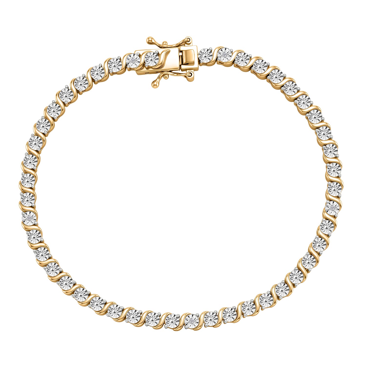 EverTrue - White Diamond Tennis Bracelet (Size - 7.5) with GB Lock Box in Yellow Gold Tone