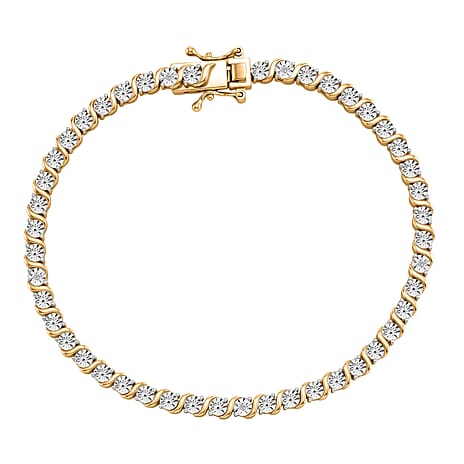 EverTrue - White Diamond Tennis Bracelet (Size - 7.5) with GB Lock Box in Yellow Gold Tone