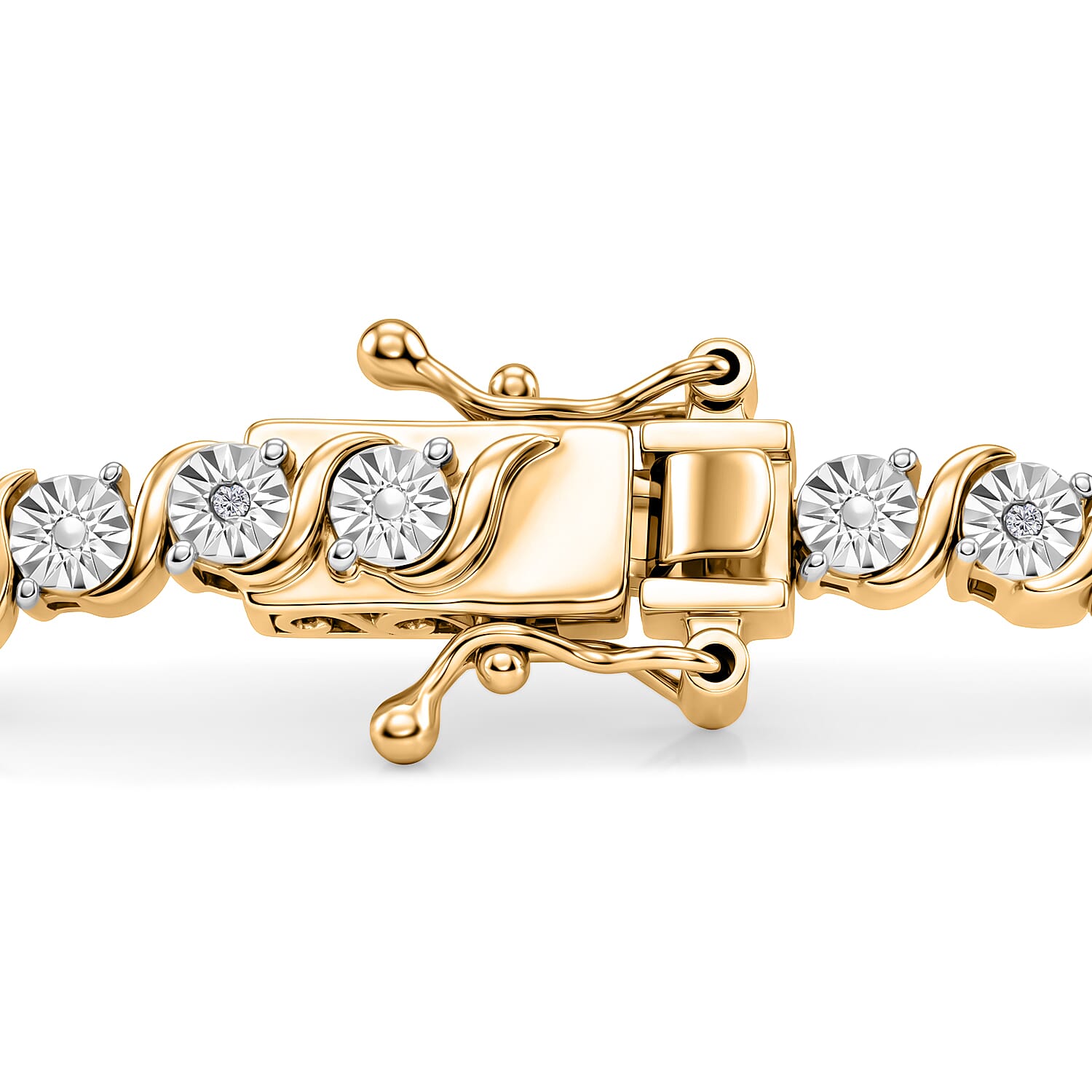 EverTrue - White Diamond Tennis Bracelet (Size - 7.5) with GB Lock Box in Yellow Gold Tone