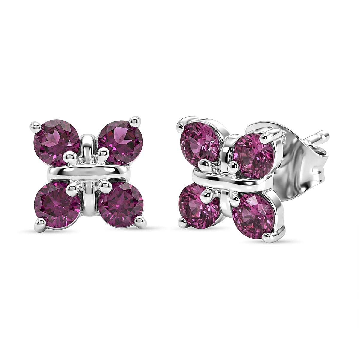 D'Joy Rhodolite Garnet Push Post Earring in Platinum Overlay Sterling Silver 1.21 Ct.