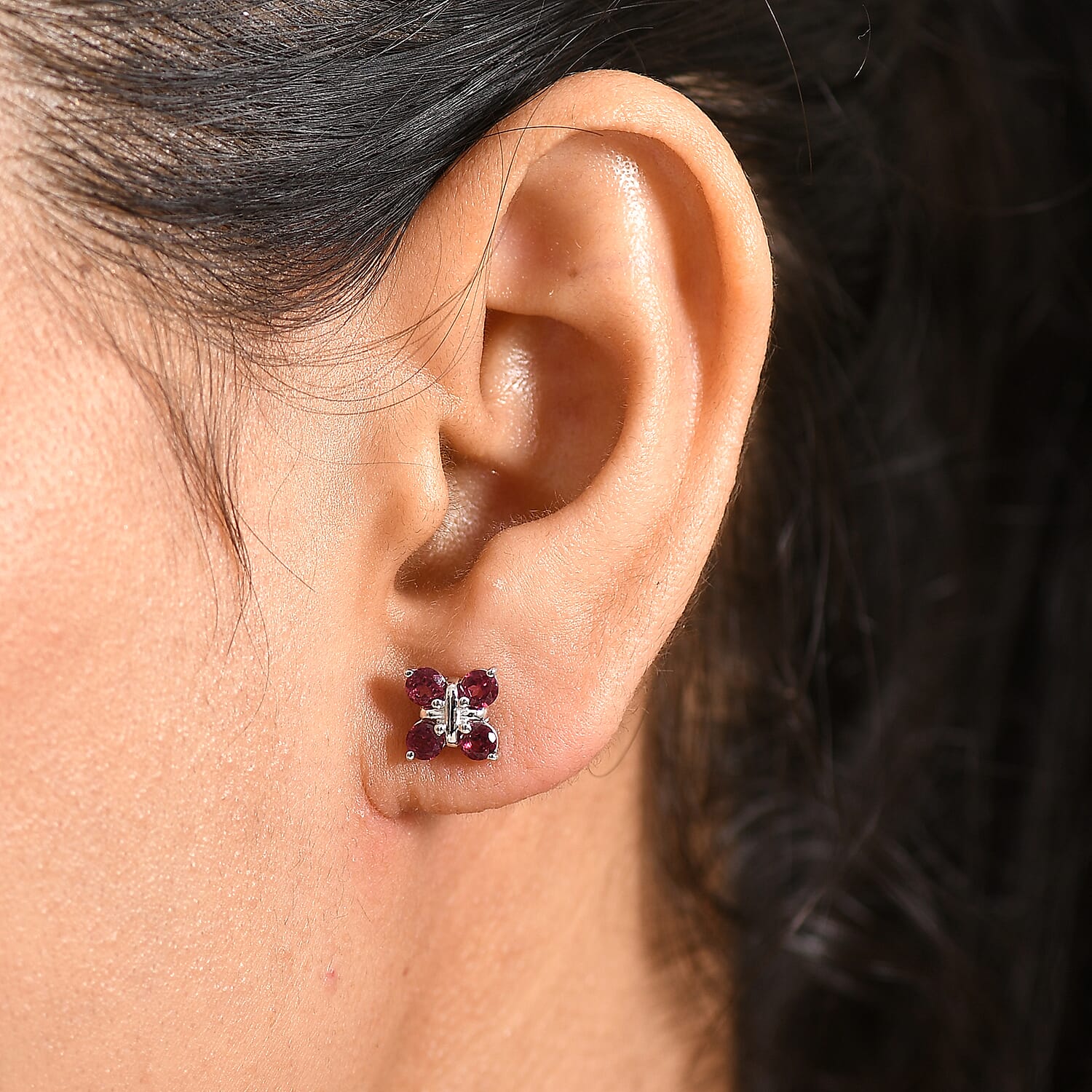 D'Joy Rhodolite Garnet Push Post Earring in Platinum Overlay Sterling Silver 1.21 Ct.