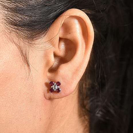 D'Joy Rhodolite Garnet Push Post Earring in Platinum Overlay Sterling Silver 1.21 Ct.