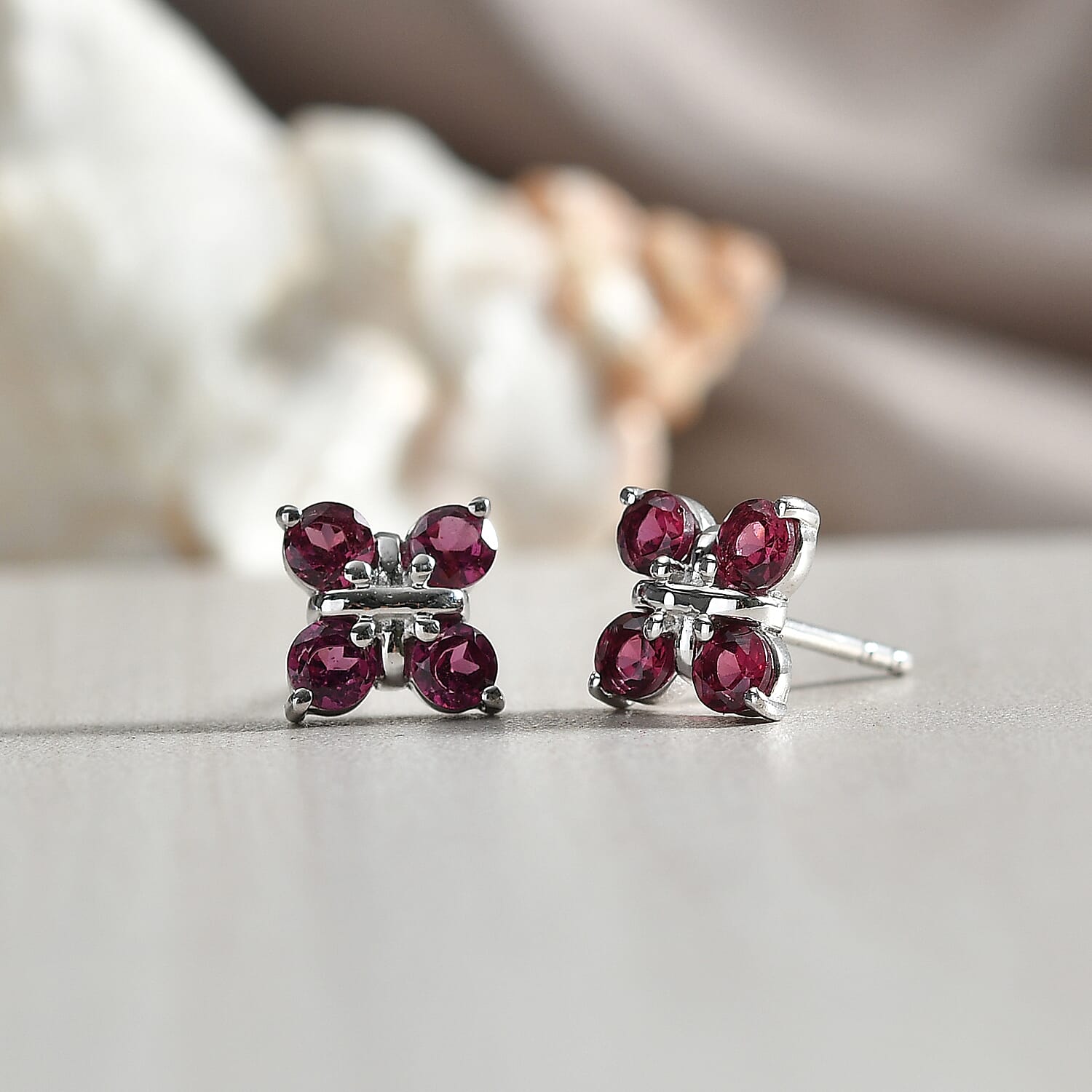 D'Joy Rhodolite Garnet Push Post Earring in Platinum Overlay Sterling Silver 1.21 Ct.