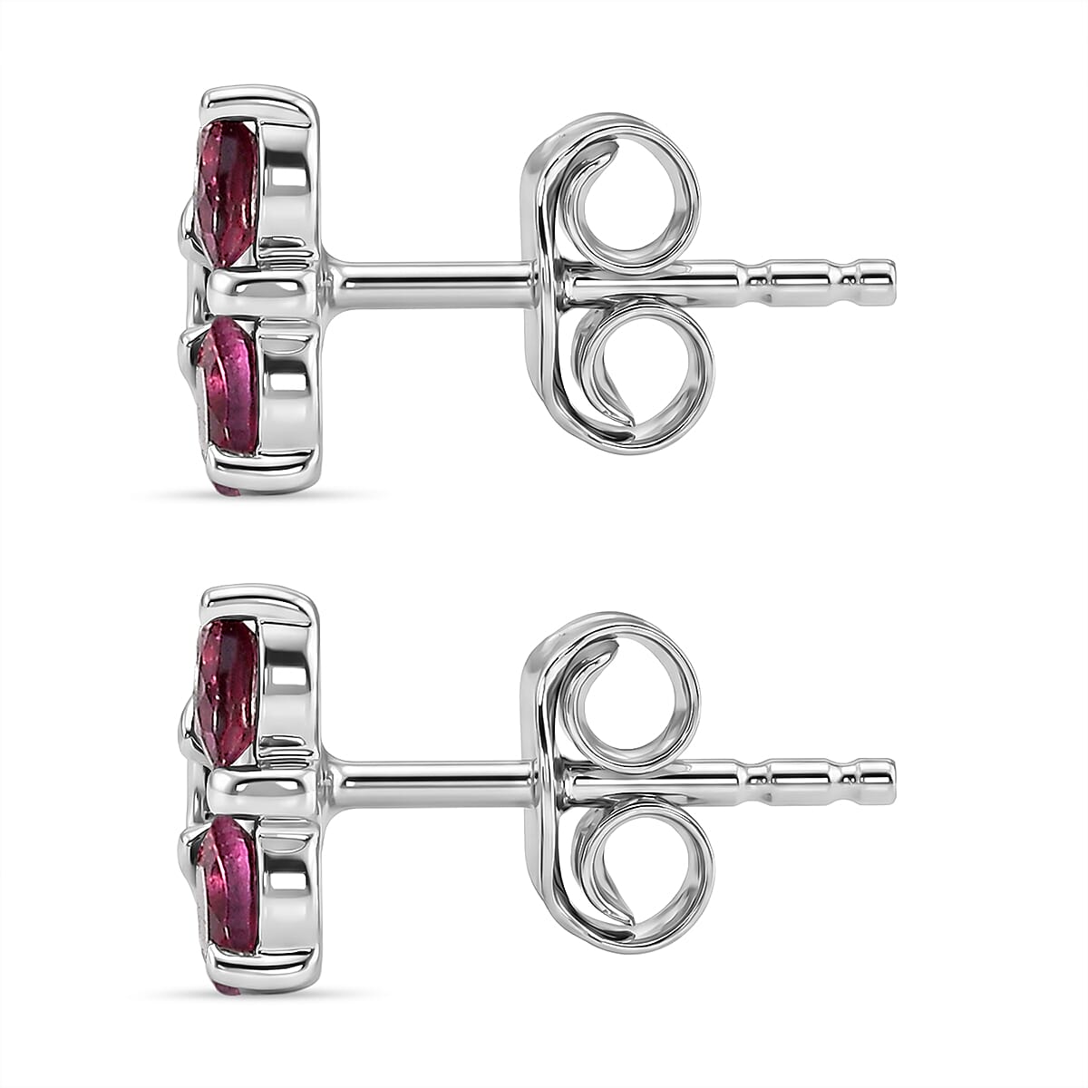 D'Joy Rhodolite Garnet Push Post Earring in Platinum Overlay Sterling Silver 1.21 Ct.