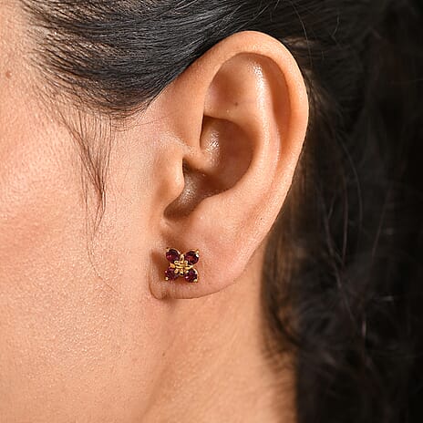 D'Joy Rhodolite Garnet Push Post Earring in Rose Gold Plated Sterling Silver 1.21 Ct.