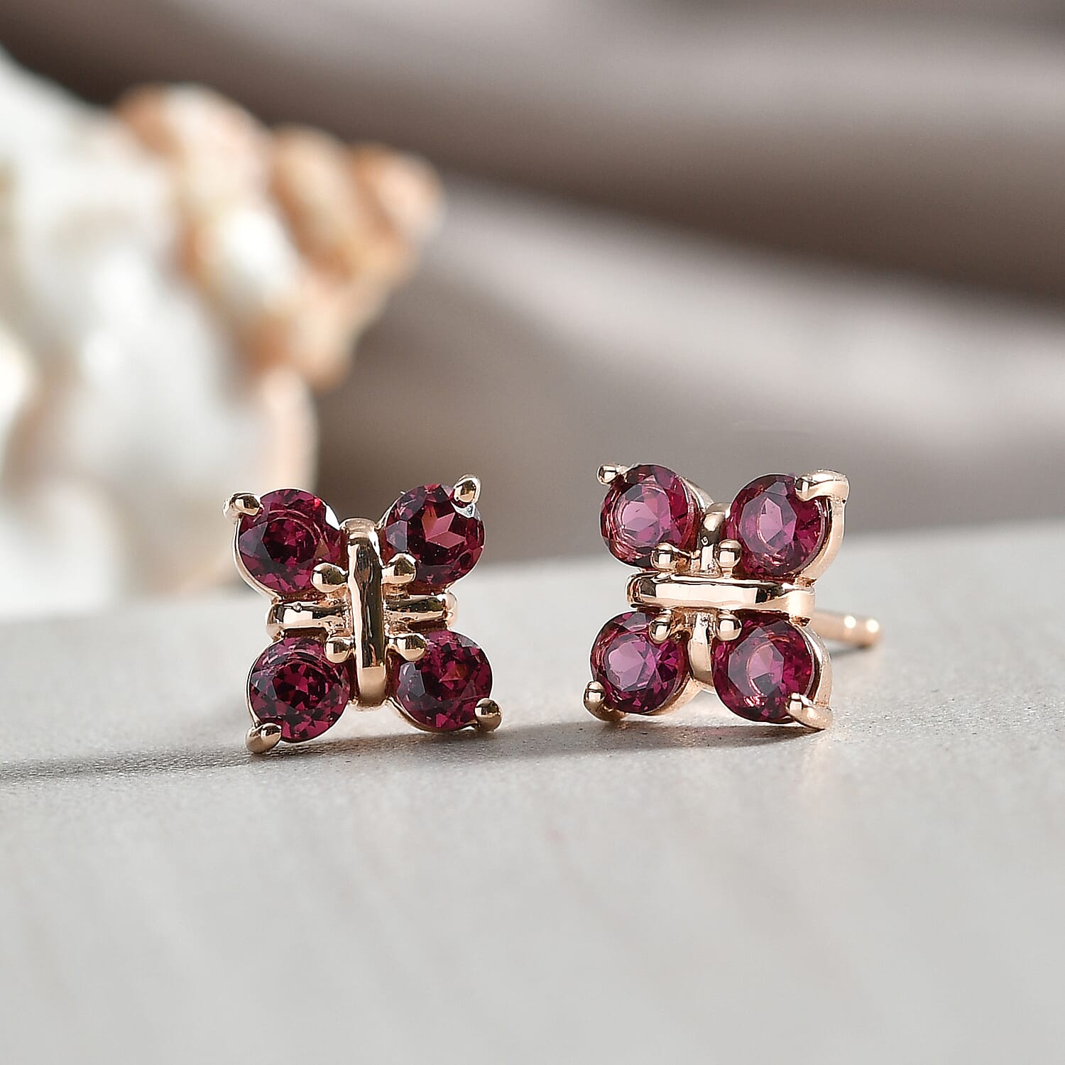 D'Joy Rhodolite Garnet Push Post Earring in Rose Gold Plated Sterling Silver 1.21 Ct.
