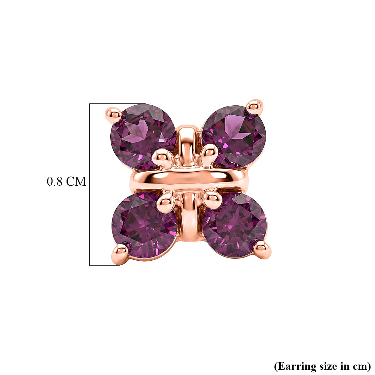 D'Joy Rhodolite Garnet Push Post Earring in Rose Gold Plated Sterling Silver 1.21 Ct.