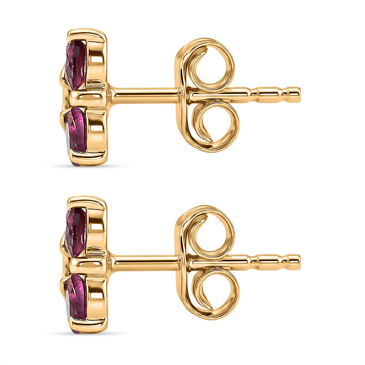 D'Joy Rhodolite Garnet Push Post Earring in Yellow Gold Plated Sterling Silver 1.21 Ct.