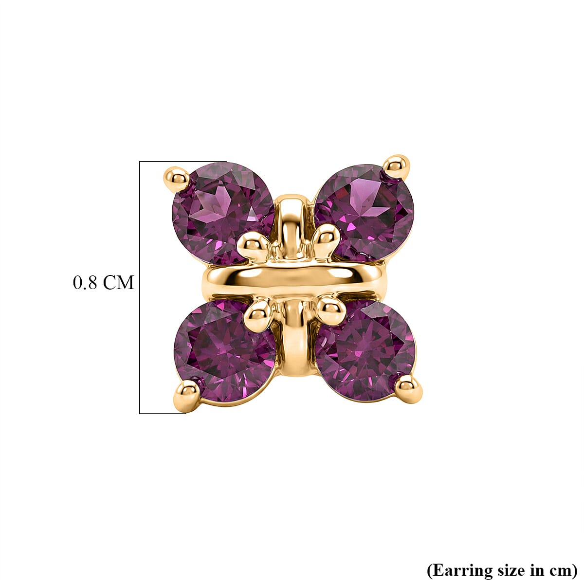 D'Joy Rhodolite Garnet Push Post Earring in Yellow Gold Plated Sterling Silver 1.21 Ct.