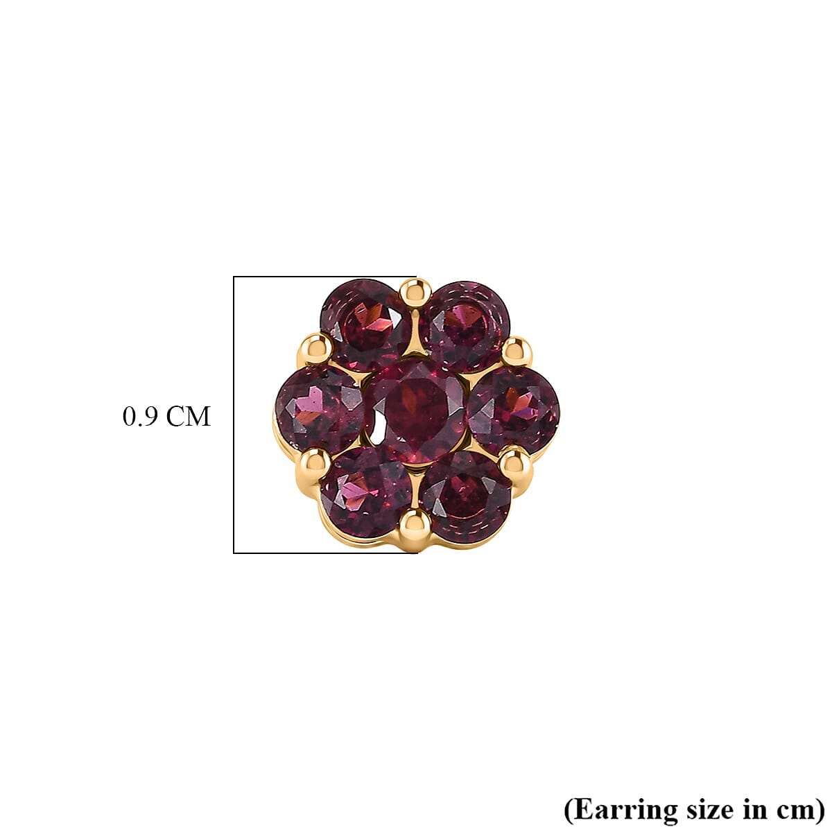 D'Joy Rhodolite Garnet Push Post Earring in Yellow Gold Plated Sterling Silver 2.61 Ct.