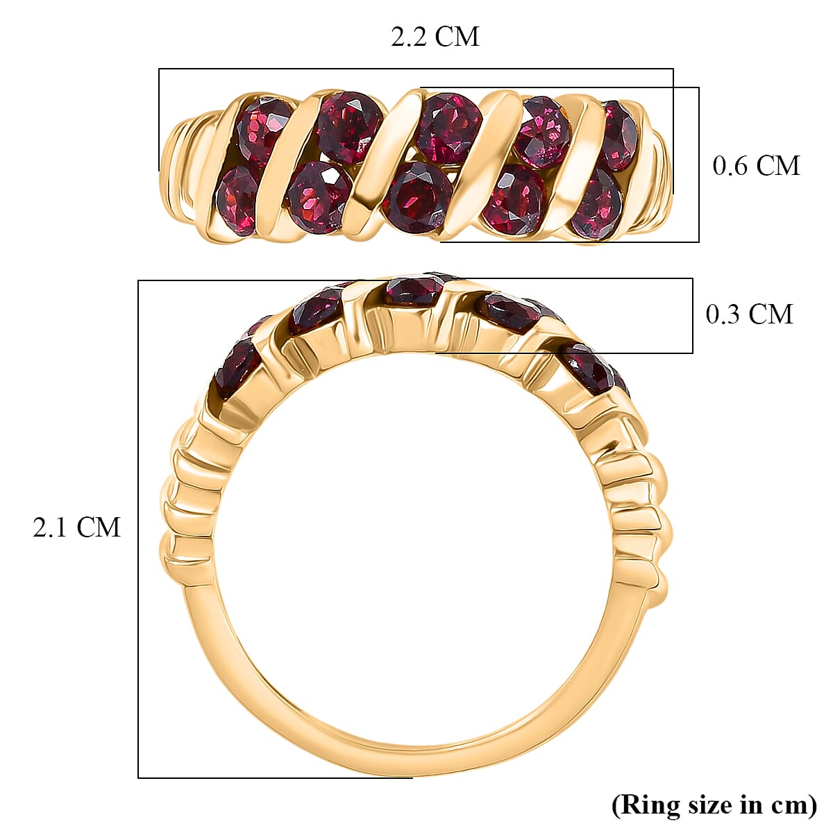 D'Joy Rhodolite Garnet Ring in Yellow Gold Plated Sterling Silver  1.81 Ct.