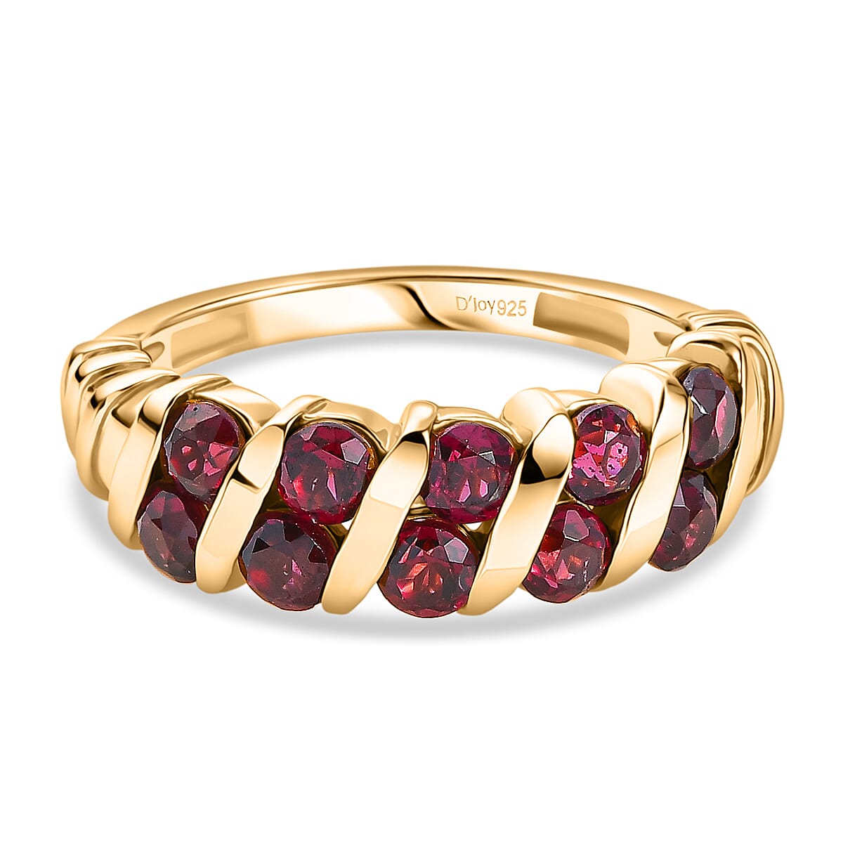 D'Joy Rhodolite Garnet Ring in Yellow Gold Plated Sterling Silver  1.81 Ct.