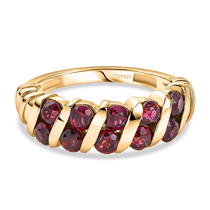 D'Joy Rhodolite Garnet Ring in Yellow Gold Plated Sterling Silver 1.81 Ct.