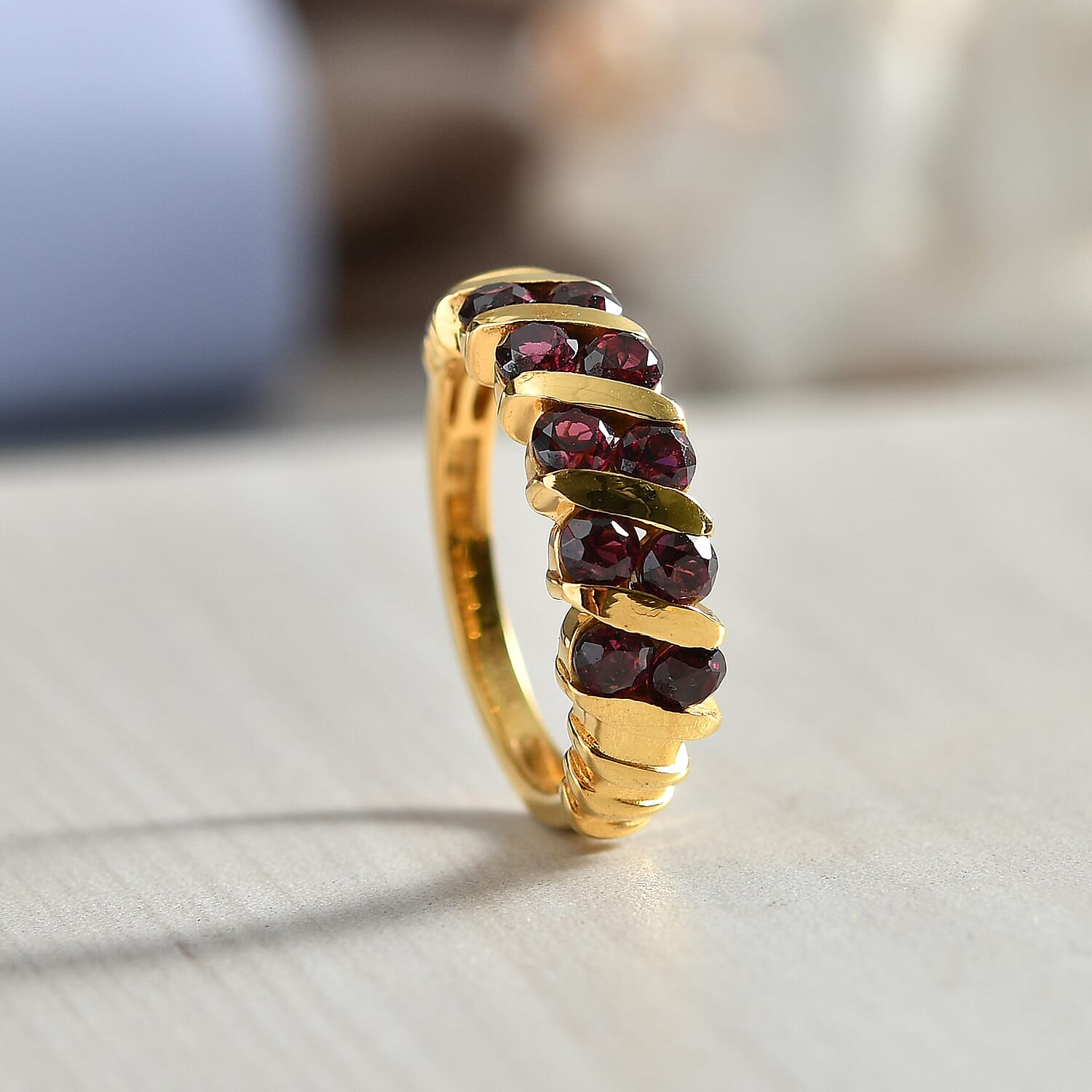D'Joy Rhodolite Garnet Ring in Yellow Gold Plated Sterling Silver  1.81 Ct.