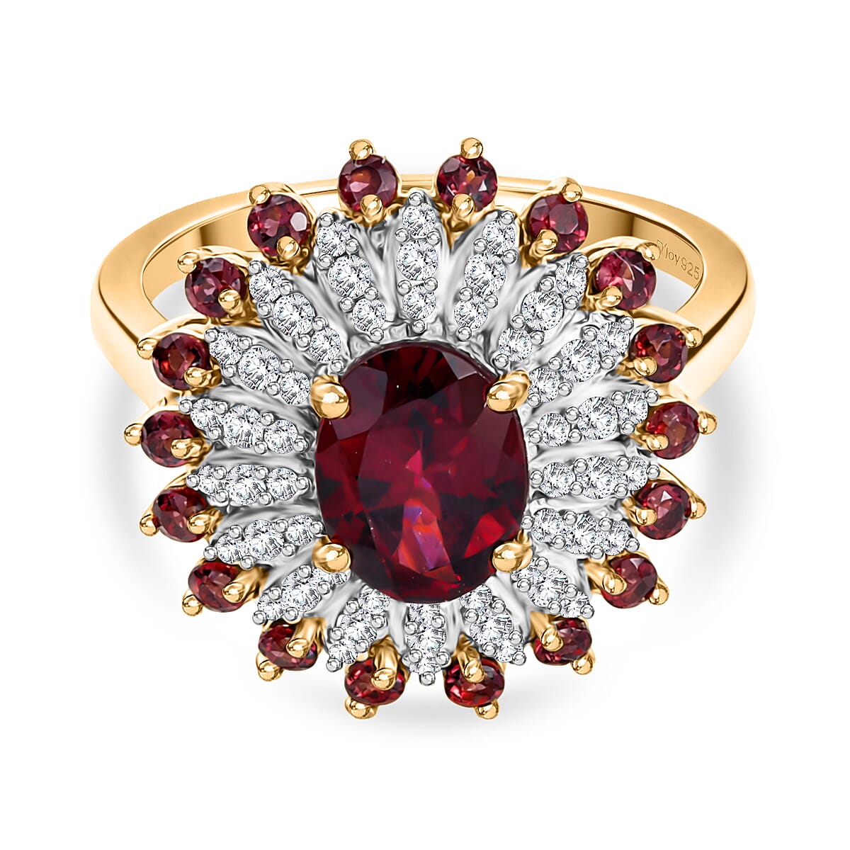 D'Joy Rhodolite Garnet & White Zircon Ring in 18K Vermeil Yellow Gold Plated Sterling Silver 2.58 Ct.