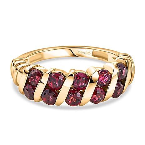 D'Joy Rhodolite Garnet & White Zircon Ring in 18K Vermeil Yellow Gold Plated Sterling Silver 2.58 Ct.