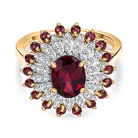 D'Joy Rhodolite Garnet & White Zircon Ring in 18K Vermeil Yellow Gold Plated Sterling Silver 2.58 Ct.