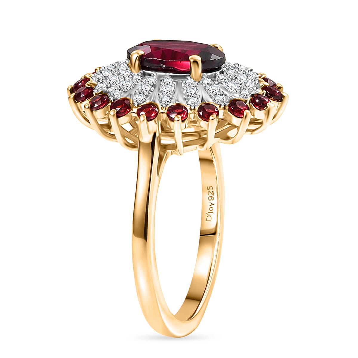 D'Joy Rhodolite Garnet & White Zircon Ring in 18K Vermeil Yellow Gold Plated Sterling Silver 2.58 Ct.