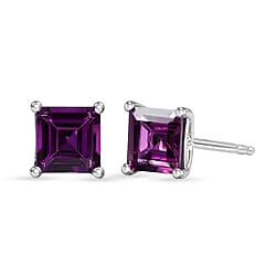 Rhodolite Garnet Solitaire Stud Push Post Earring in Platinum Overlay Sterling Silver 1.56 Ct.