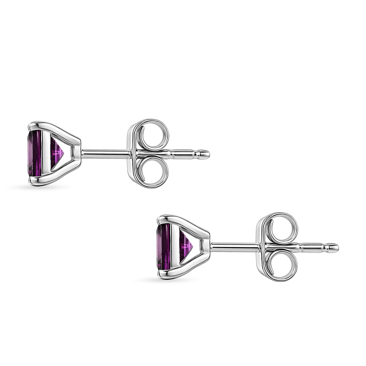 Rhodolite Garnet Solitaire Stud Push Post Earring in Platinum Overlay Sterling Silver 1.56 Ct.