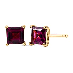 Rhodolite Garnet Solitaire Stud Push Post Earring in Platinum Overlay Sterling Silver 1.56 Ct.