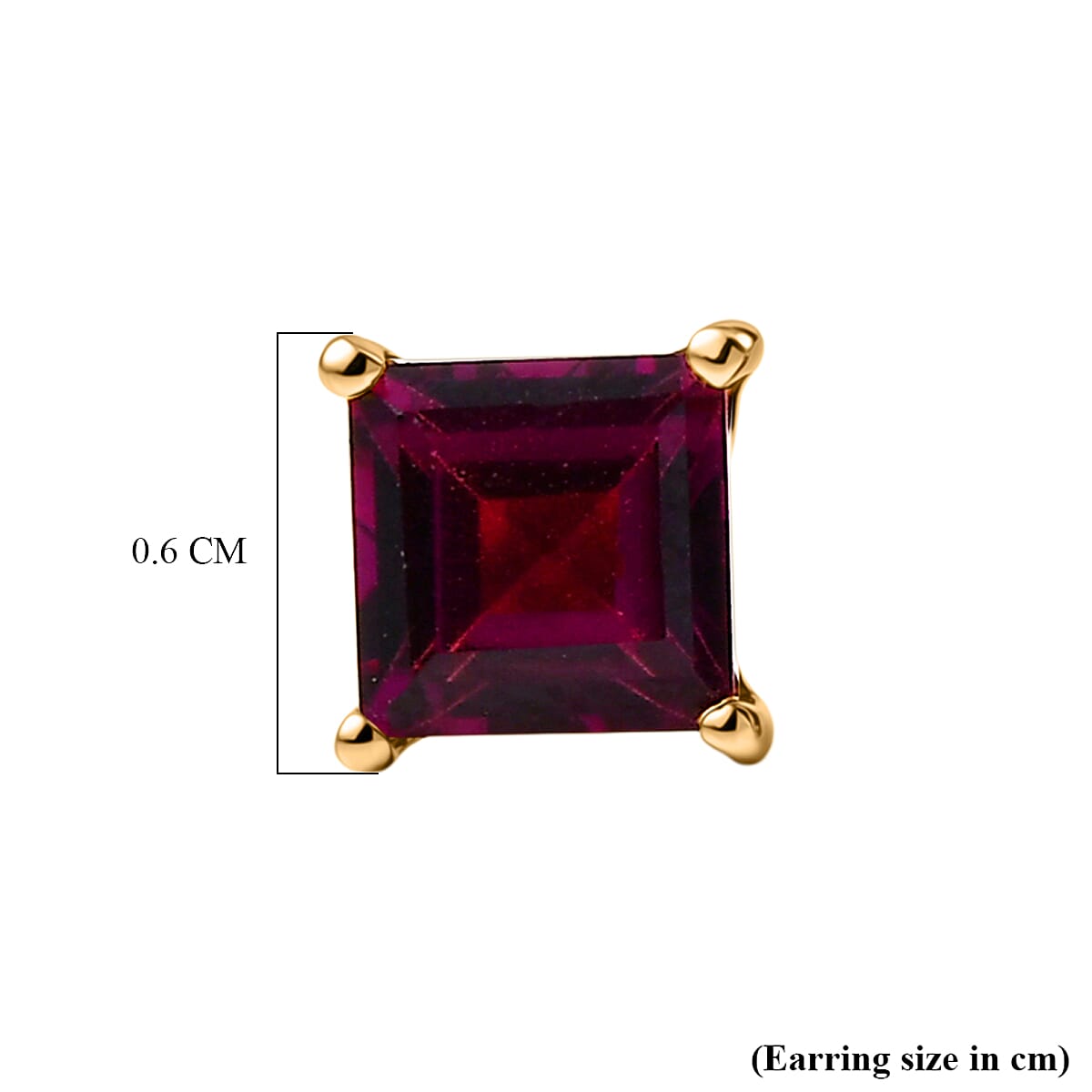 Rhodolite Garnet Solitaire Stud Push Post Earring in Yellow Gold Plated Sterling Silver 1.43 Ct.