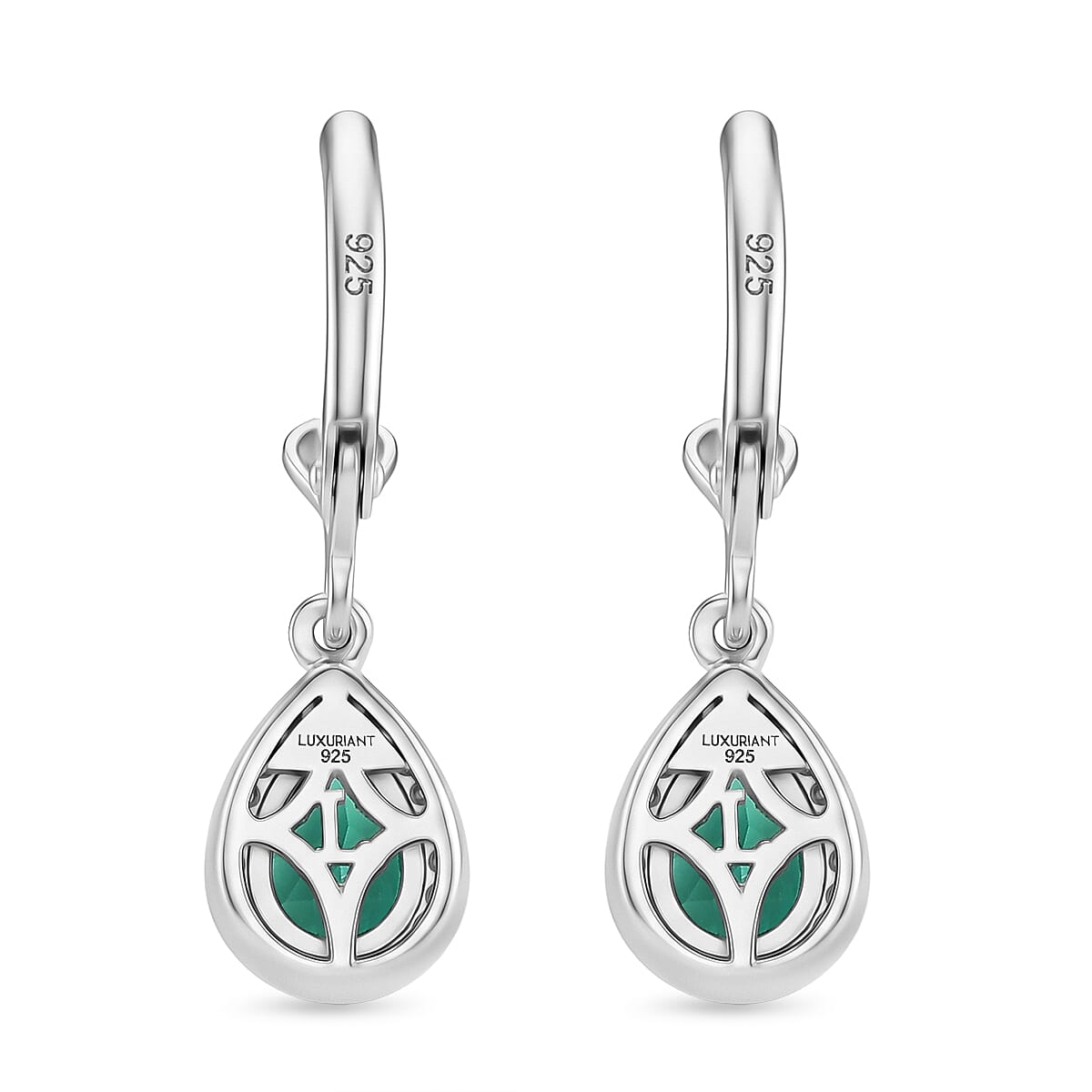 Luxuriant Lab Grown AAAA Colombian Emerald & Lab Grown Diamond (Si-GH) Pear Cut Earrings in Rhodium Overlay Sterling Silver 1.34 Ct.