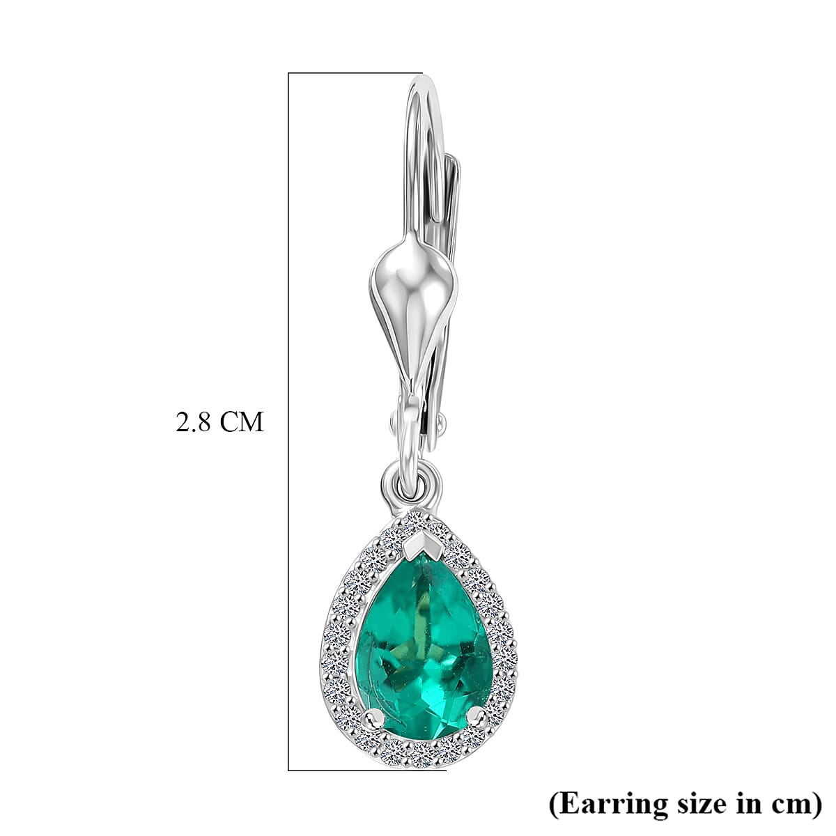 Luxuriant Lab Grown AAAA Colombian Emerald & Lab Grown Diamond (Si-GH) Pear Cut Earrings in Rhodium Overlay Sterling Silver 1.34 Ct.