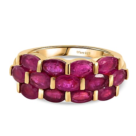 D'Joy African Ruby Cluster Ring in 18K Vermeil Yellow Gold Plated Sterling Silver 4.83 Ct.