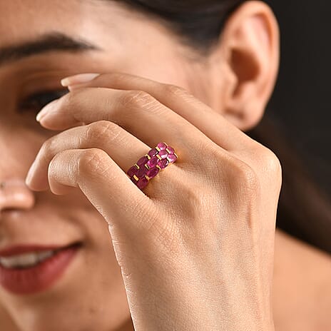 D'Joy African Ruby Cluster Ring in 18K Vermeil Yellow Gold Plated Sterling Silver 4.83 Ct.