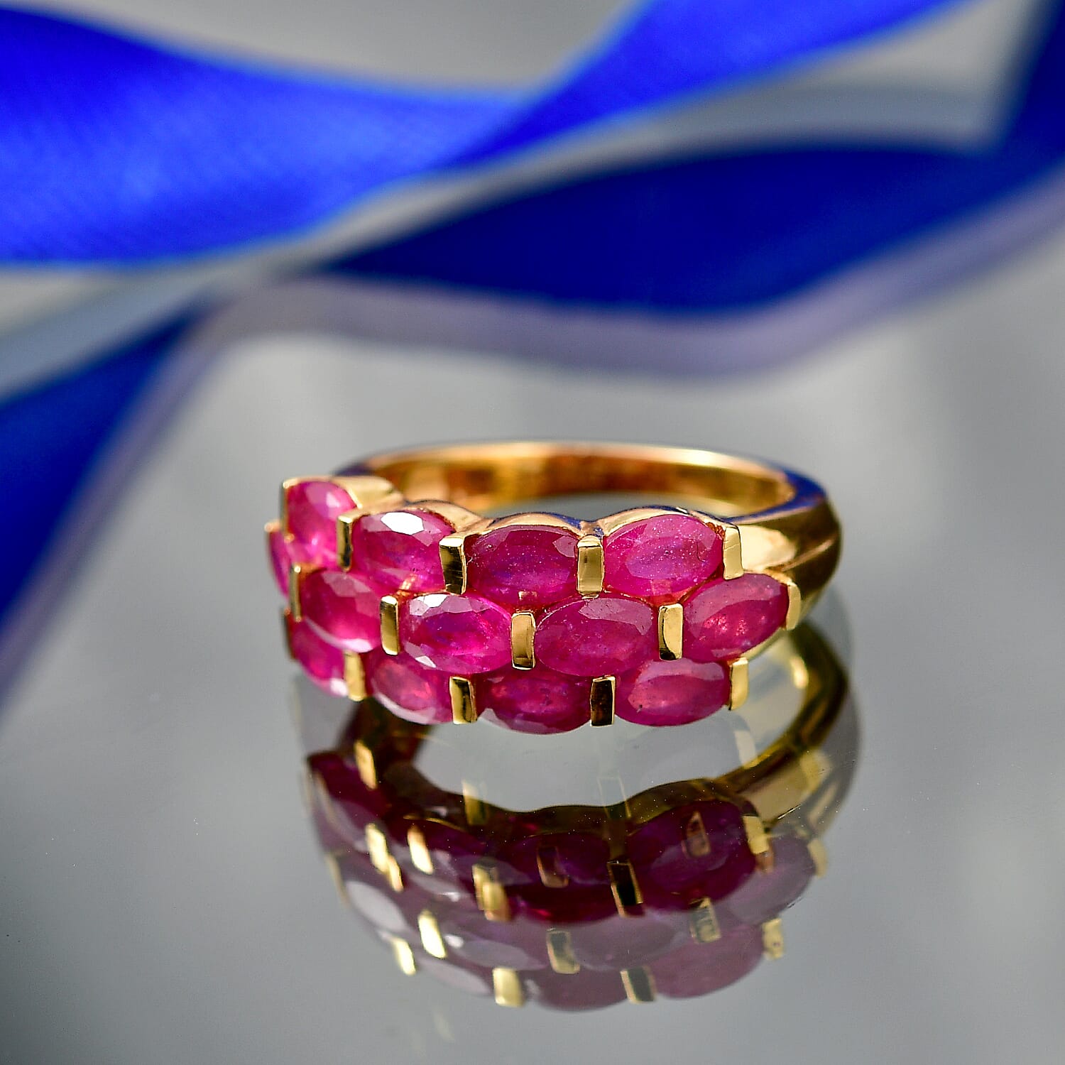 D'Joy African Ruby Cluster Ring in 18K Vermeil Yellow Gold Plated Sterling Silver 4.83 Ct.